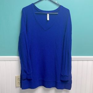 Zenana Outfitters Royal Blue Waffle Knit Long Sleeve Top.